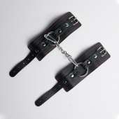 Черные кожаные наручники с красной строчкой - Crazy Handmade - купить с доставкой во Владикавказе