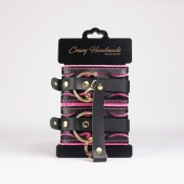 Черные кожаные оковы с розовой строчкой - Crazy Handmade - купить с доставкой во Владикавказе