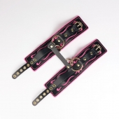 Черные кожаные оковы с розовой строчкой - Crazy Handmade - купить с доставкой во Владикавказе