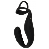 Черное эрекционное кольцо со стимуляцией промежности и анальной пробкой Cock Ring with RC Prostate Plug - Orion - во Владикавказе купить с доставкой