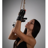 Черные высокие кожаные наручники для подвешивания - Crazy Handmade - купить с доставкой во Владикавказе