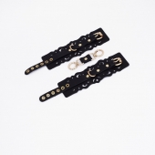 Черные кожаные наручники с узорами и золотистой фурнитурой - Crazy Handmade - купить с доставкой во Владикавказе