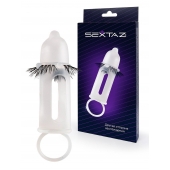 Эластичная насадка на пенис с подхватом мошонки и стимулирующими «ресничками» - Sextaz - во Владикавказе купить с доставкой