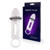 Закрытая насадка на пенис с подхватом мошонки и стимулирующими «ресничками» - Sextaz - во Владикавказе купить с доставкой