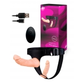 Женский страпон с 2 насадками, вибрацией и пультом ДУ - Erowoman-Eroman - купить с доставкой во Владикавказе