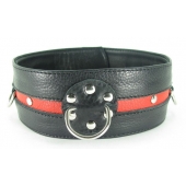 Черно-красный кожаный ошейник увеличенного размера с кольцом - БДСМ Арсенал - купить с доставкой во Владикавказе