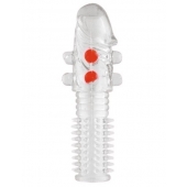 Гелевая прозрачная насадка с шариками и шипами - 14 см. - Toyfa Basic - во Владикавказе купить с доставкой