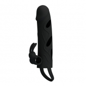 Чёрная насадка с клиторальным вибростимулятором и закрытой головкой - 14 см. - Baile - во Владикавказе купить с доставкой