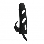 Чёрная насадка с клиторальным вибростимулятором и закрытой головкой - 14 см. - Baile - во Владикавказе купить с доставкой