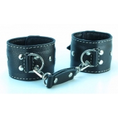 Чёрные кожаные наручники с крупной строчкой - БДСМ Арсенал - купить с доставкой во Владикавказе