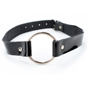 Кляп-кольцо на чёрных лаковых ремешках - БДСМ Арсенал - купить с доставкой во Владикавказе