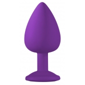 Большая фиолетовая анальная пробка Emotions Cutie Large с голубым кристаллом - 10 см. - Lola Games - купить с доставкой во Владикавказе