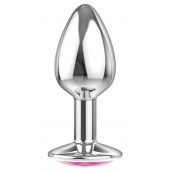 Малая серебристая анальная пробка Diamond Pink Sparkle Small с розовым кристаллом - 7 см. - Lola Games - купить с доставкой во Владикавказе