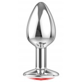 Малая серебристая анальная пробка Diamond Red Sparkle Small с красным кристаллом - 7 см. - Lola Games - купить с доставкой во Владикавказе