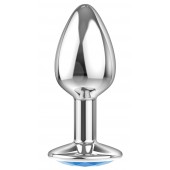 Малая серебристая анальная пробка Diamond Light blue Sparkle Small с голубым кристаллом - 7 см. - Lola Games - купить с доставкой во Владикавказе