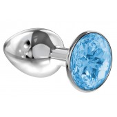Малая серебристая анальная пробка Diamond Light blue Sparkle Small с голубым кристаллом - 7 см. - Lola Games - купить с доставкой во Владикавказе
