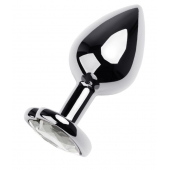 Серебристая анальная пробка с прозрачным кристаллом-сердцем - 8 см. - ToyFa - купить с доставкой во Владикавказе