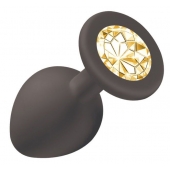 Чёрная анальная пробка Emotions Cutie Medium с желтым кристаллом - 8,5 см. - Lola Games - купить с доставкой во Владикавказе