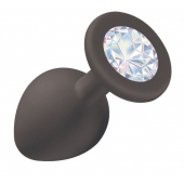 Чёрная анальная пробка Emotions Cutie Medium с прозрачным кристаллом - 8,5 см. - Lola Games - купить с доставкой во Владикавказе