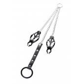 Черно-серебристые зажимы для сосков с кольцом для пениса TOYFA Metal - ToyFa - купить с доставкой во Владикавказе