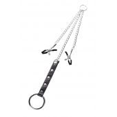 Серебристо-чёрные зажимы для сосков с кольцом для пениса TOYFA Metal - ToyFa - купить с доставкой во Владикавказе