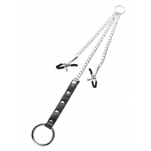 Серебристо-чёрные зажимы для сосков с кольцом для пениса TOYFA Metal - ToyFa - купить с доставкой во Владикавказе