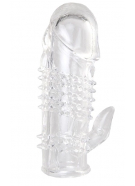 Прозрачная гелевая насадка с шипами и клиторальным отростком - 13 см. - Toyfa Basic - во Владикавказе купить с доставкой