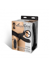 Чёрный полый страпон с вибрацией Unisex Vibrating Hollow Strap-On - 14 см. - Lux Fetish - купить с доставкой во Владикавказе