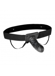 Чёрный полый страпон с вибрацией Unisex Vibrating Hollow Strap-On - 14 см. - Lux Fetish - купить с доставкой во Владикавказе