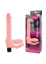 Телесный безремневой страпон с анальным отростком - Erowoman-Eroman - купить с доставкой во Владикавказе