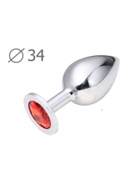 Коническая серебристая анальная втулка с красным кристаллом - 8,2 см. - Anal Jewelry Plug - купить с доставкой во Владикавказе
