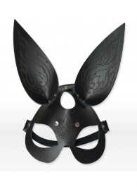 Чёрная кожаная маска с длинными ушками и эффектом тату - Sitabella - купить с доставкой во Владикавказе