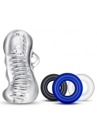 Набор для мужчин Jerk Off: мастурбатор и 3 эрекционных кольца - Blush Novelties - во Владикавказе купить с доставкой