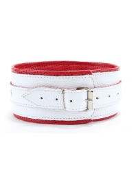 Бело-красный кожаный ошейник - БДСМ Арсенал - купить с доставкой во Владикавказе