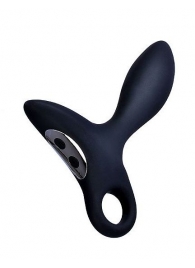 Черный силиконовый анальный вибромассажер Erokey с колечком-ограничителем - Erokay - во Владикавказе купить с доставкой