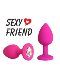 Розовая конусовидная анальная пробка с прозрачным кристаллом - 7,3 см. - 1137 - купить с доставкой во Владикавказе