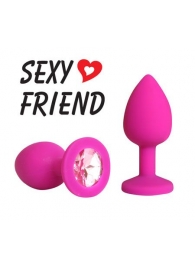 Розовая конусовидная анальная пробка с розовым кристаллом - 7,3 см. - 1137 - купить с доставкой во Владикавказе