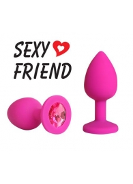 Розовая конусовидная анальная пробка с малиновым кристаллом - 7,3 см. - 1137 - купить с доставкой во Владикавказе