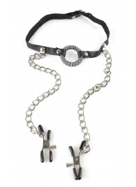 Кляп, соединенный цепочкой с клипсами для сосков - Pipedream - купить с доставкой во Владикавказе