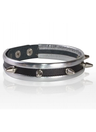Серебристо-черный узкий ошейник с шипами - Sitabella - купить с доставкой во Владикавказе