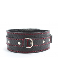 Черный ошейник из натуральной кожи с красной строчкой и кольцом - БДСМ Арсенал - купить с доставкой во Владикавказе