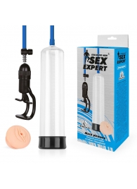 Прозрачная вакуумная помпа Sex Expert с насадкой-вагиной - Sex Expert - во Владикавказе купить с доставкой