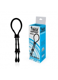 Черное силиконовое эрекционное кольцо-лассо с двумя утяжками - Sex Expert - во Владикавказе купить с доставкой