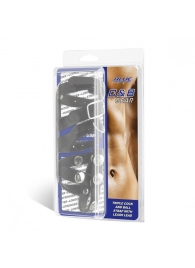 Комбинированный ремень на пенис с 3 кольцами и разделителем мошонки - BlueLine - купить с доставкой во Владикавказе