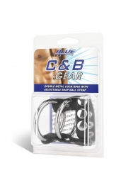 Двойное металлическое кольцо на пенис с регулируемым ремешком - BlueLine - купить с доставкой во Владикавказе