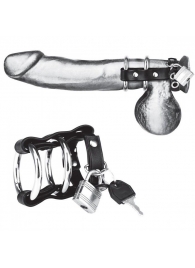 Двойное металлическое кольцо на пенис с замком на ремне - BlueLine - купить с доставкой во Владикавказе