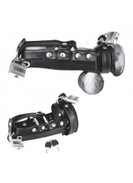 Плотная черная сбруя целомудрия для пениса на замочке - BlueLine - купить с доставкой во Владикавказе