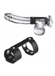 Двойной поддерживаюший ремень для пениса с заклепками - BlueLine - купить с доставкой во Владикавказе