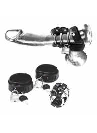 Комплект для мошонки и члена с 2 кольцами с замочками - BlueLine - купить с доставкой во Владикавказе