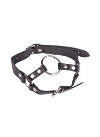 Кляп-кольцо на чёрных кожаных ремешках с застёжкой - Sitabella - купить с доставкой во Владикавказе